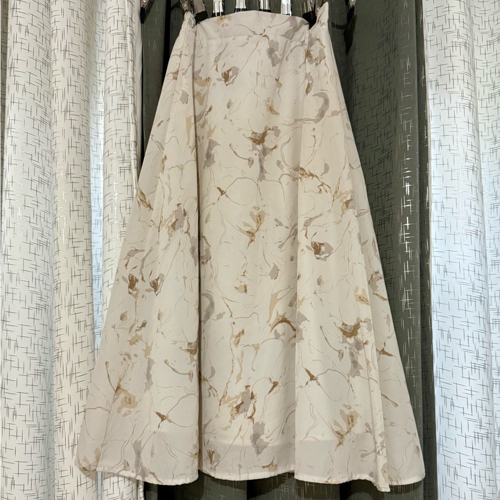 Cream and Brown A-Line Midi Skirt